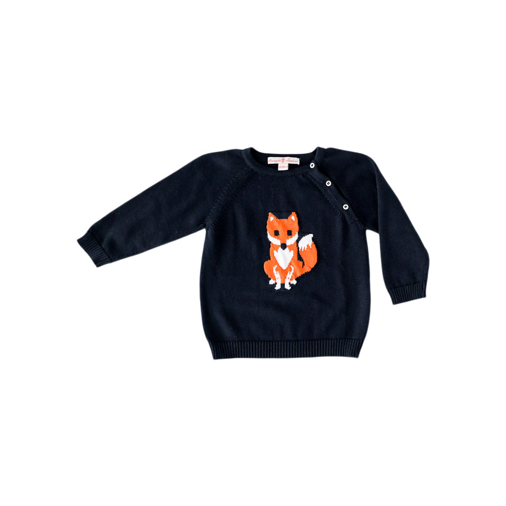 Pineapple Sunshine Navy Fox Intarsia Knit Sweater
