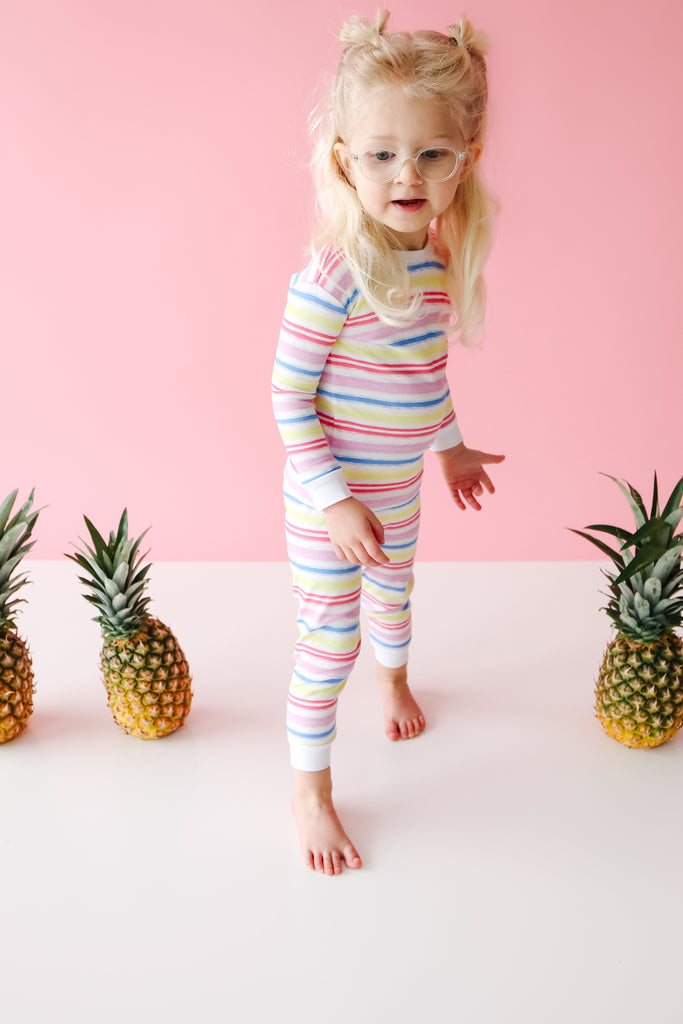 Pineapple Sunshine Rainbow Stripe 2-piece Pajama
