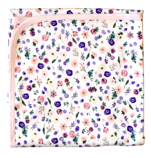 Clementine Purple Floral Blanket