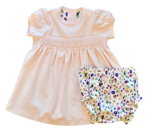 Clementine Peach Floral Smocked Dress w/Bloomer