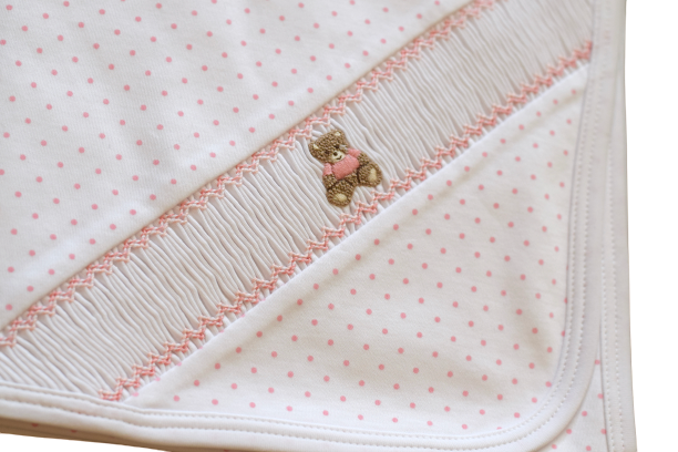 Teddy Bear Smocked Blanket-Pink