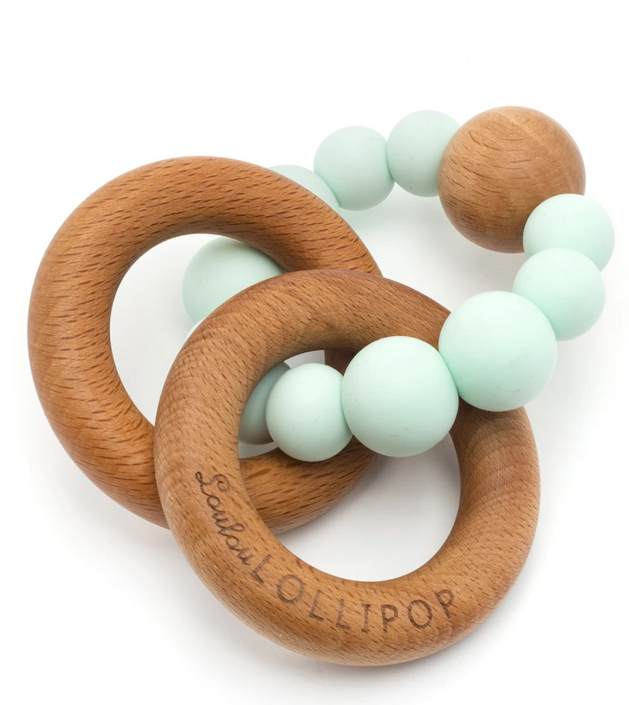 Bubble Silicone and Wood Teether- Mint